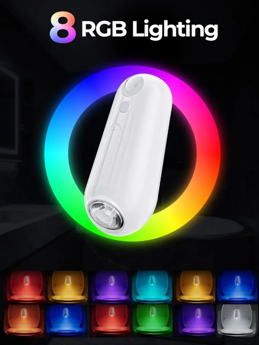 Toilet Night Light Motion Sensor, 8 Color Changing LED Wall Motion Sensor Light
